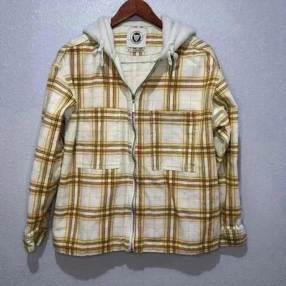 Urban Outfitters Vera Yellow Plaid Twill Hooded Full Zip Jacket Size XS - Picture 15 of 15